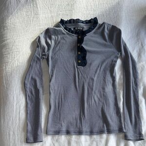 J. Crew Striped Navy and White Button-Up Top
